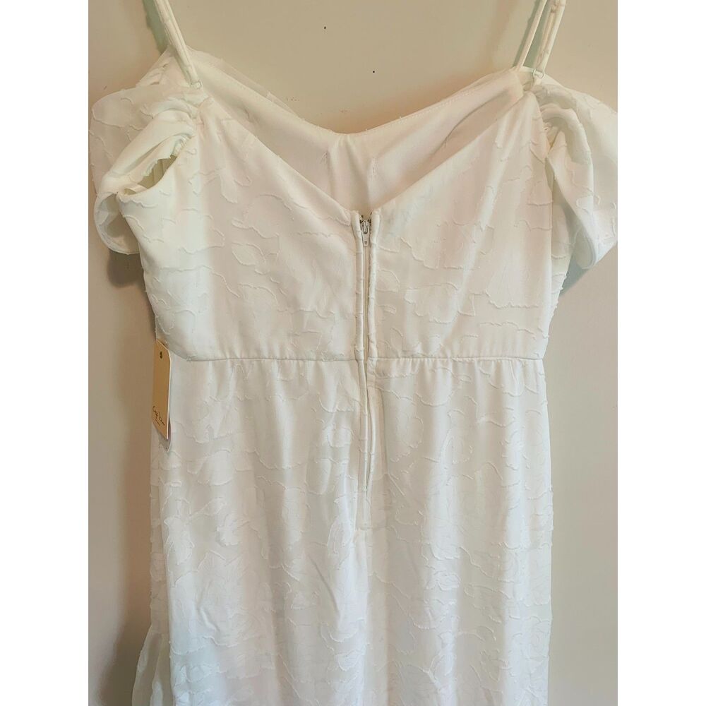 City Vibe White High Low Off Shoulder Dress‎ Floral Textured Party Wedding XL - Picture 6 of 9
